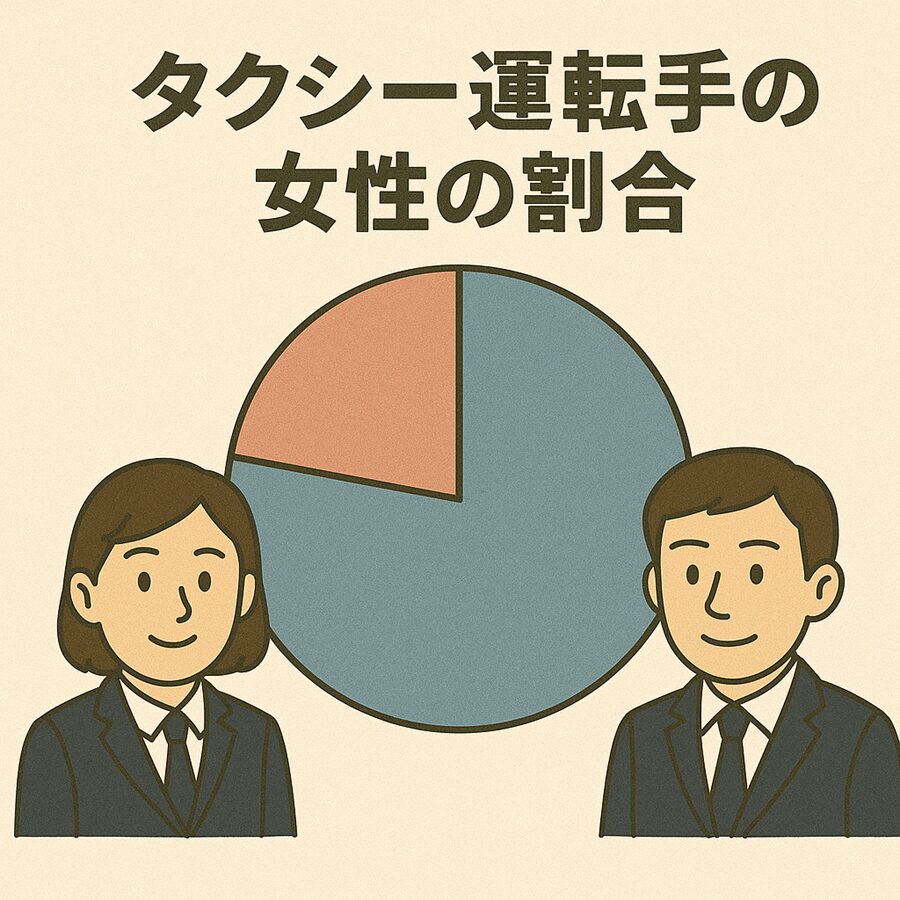 タクシー運転手に占める女性の割合を示す円グラフ。少数派の女性運転手をイラストで表現